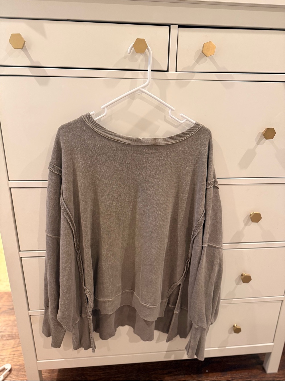 We The Free Relaxed Waffle-Knit Pullover in Taupe Gray
